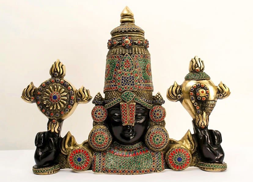 Brass Tirupati Balaji Idol with Stone Mosaic Work