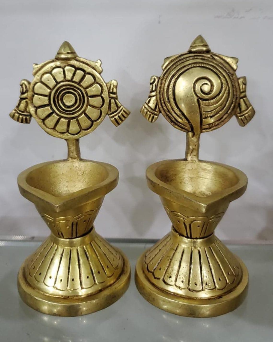 Brass Shankh & Chakra Diya – Set of 2