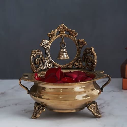 Brass Urli Bowl with Bell & Floral Frame