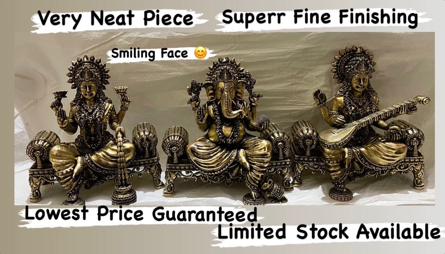 Brass Lakshmi Ganesha Saraswati Seated Set of 3