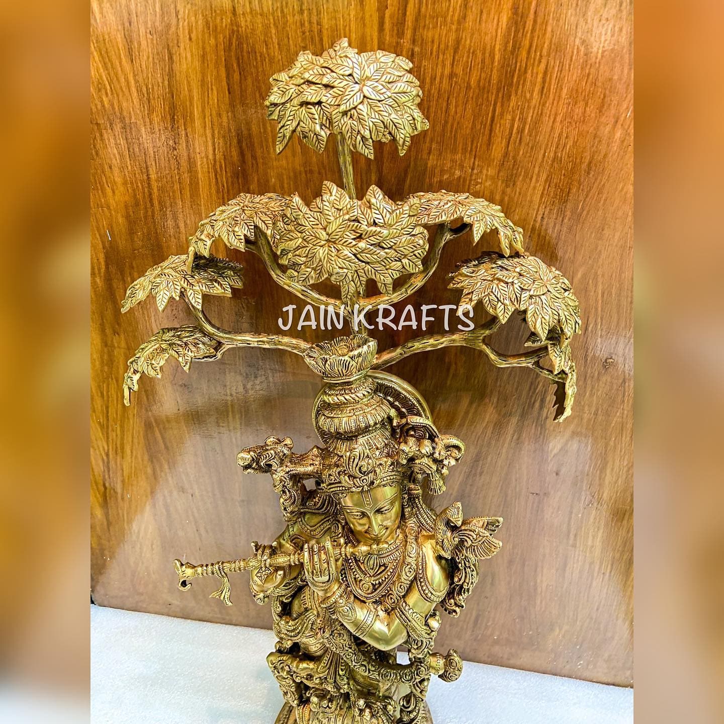 Brass Lord Krishna Under Kadamba Tree Statue