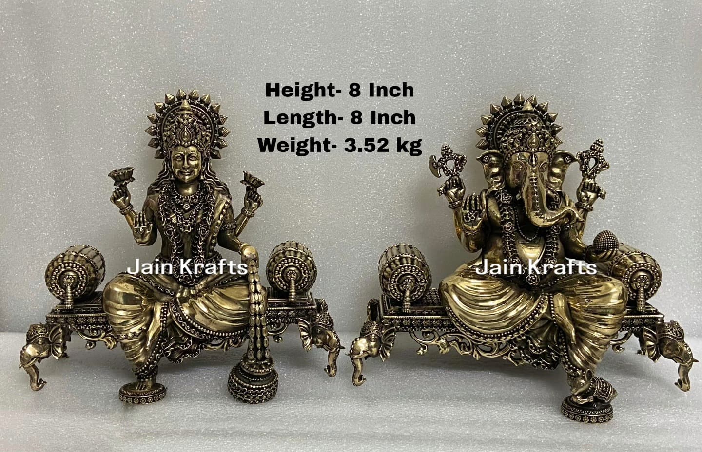 Brass Lakshmi & Ganesha Seated on Throne – 8 Inch Set
