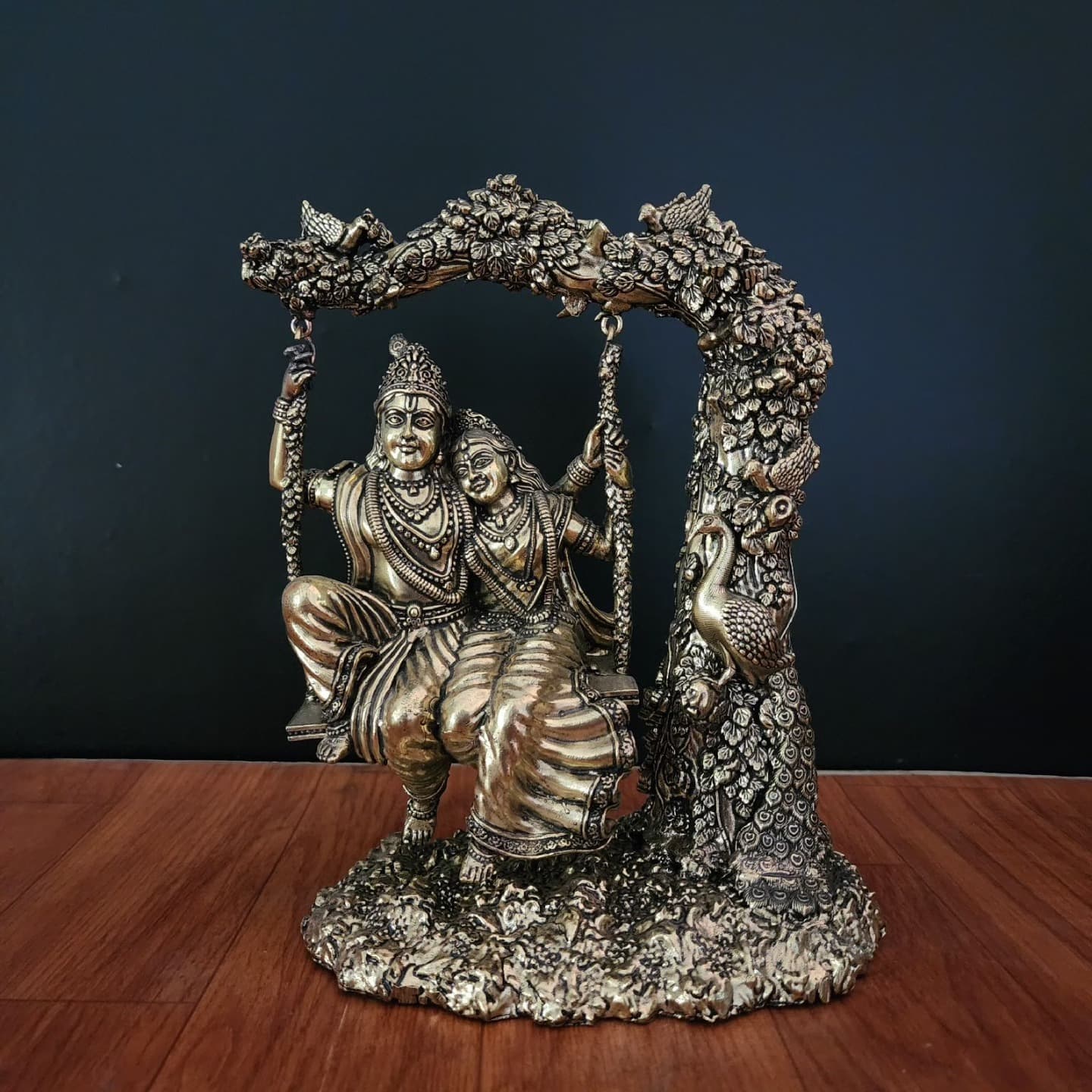 Brass Radha Krishna on Swing (Jhula) Statue