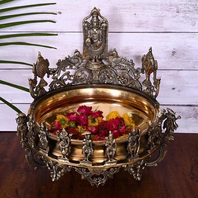 Brass Tirupati Balaji with Temple Arch – Two-Tone Finish