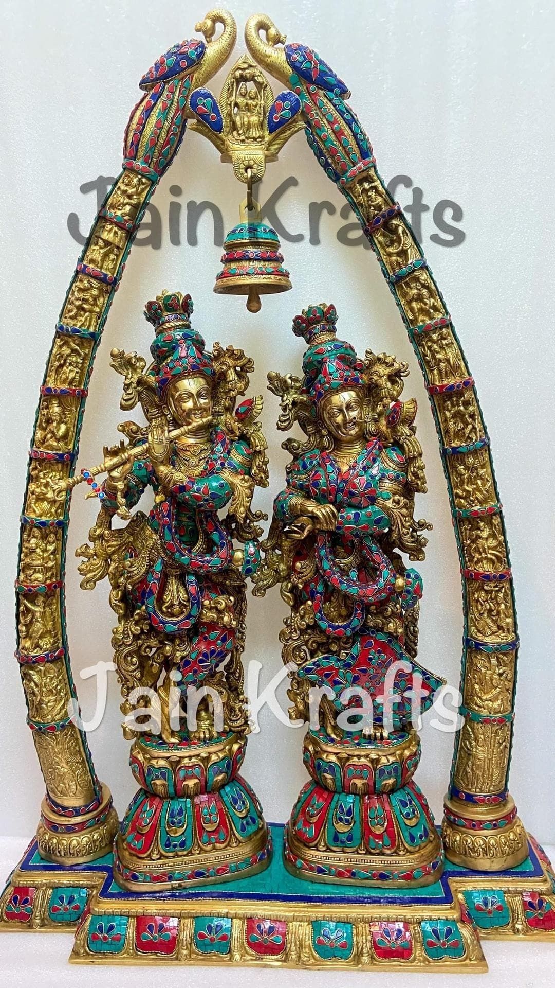 Brass Swan/Peacock Diya with Stone Work – Set of 2