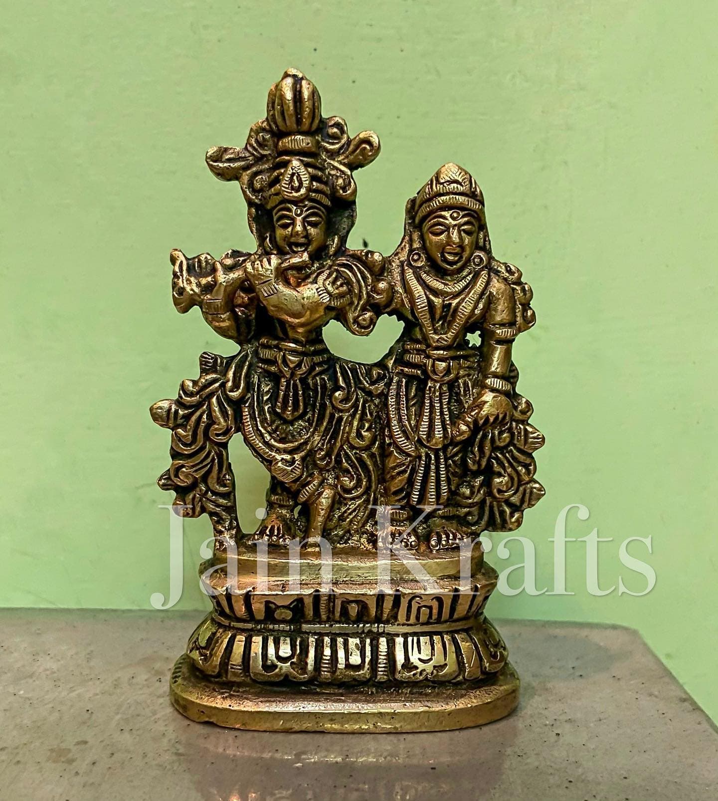 Brass Radha Krishna Small Idol – Antique Finish