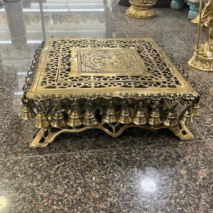 Brass Pooja Chowki / Platform with Hanging Bells