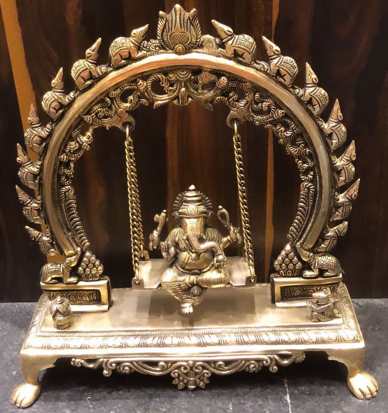 Brass Ganesha on Swing (Jhula) with Arch