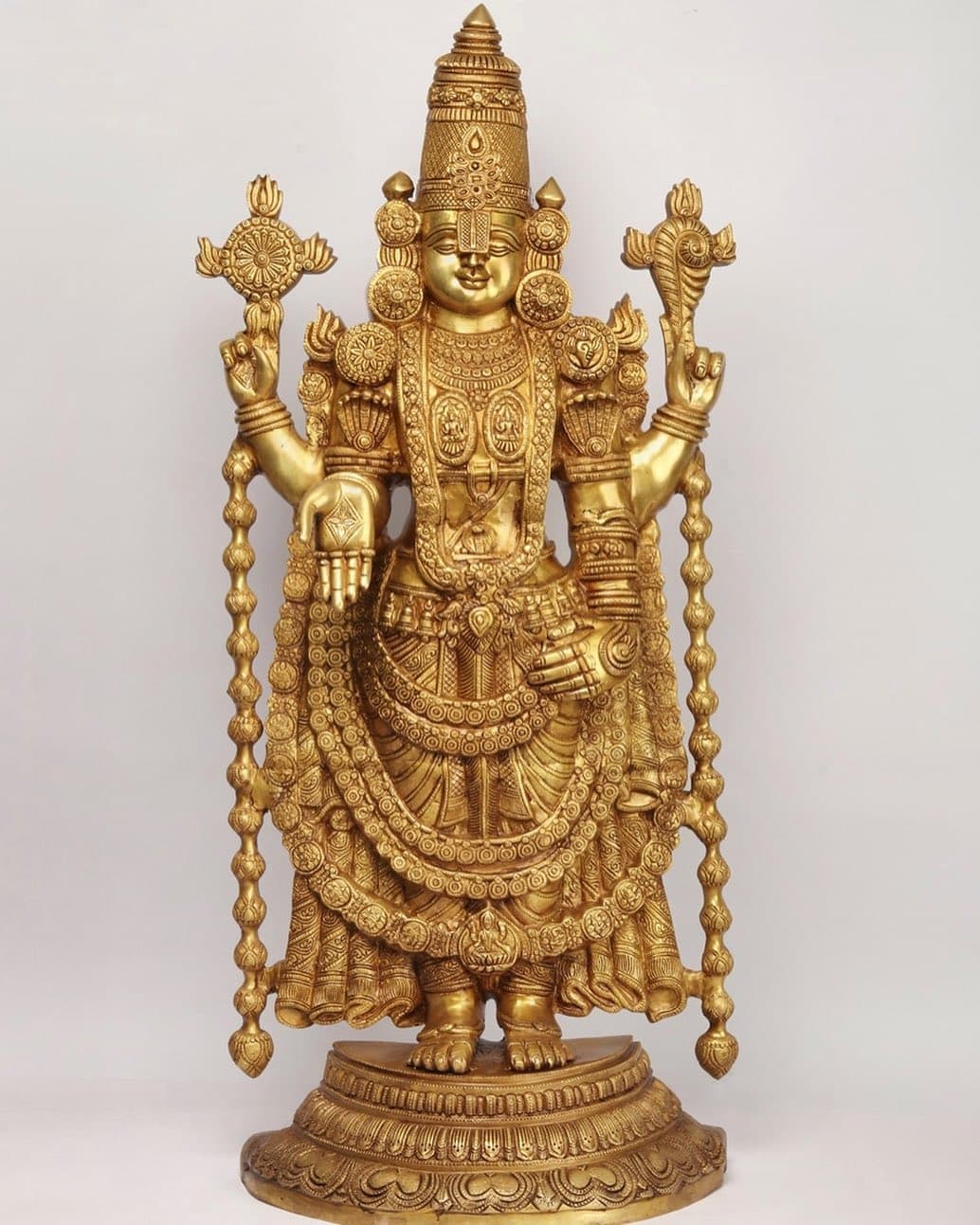 Brass Tirupati Balaji Large Idol – Polished Gold Finish