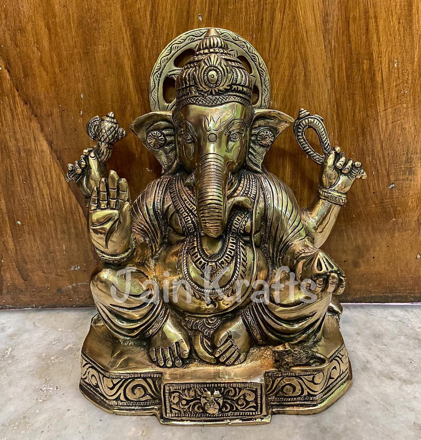 Brass Kubera Idol Seated with Stone Mosaic – Wealth God